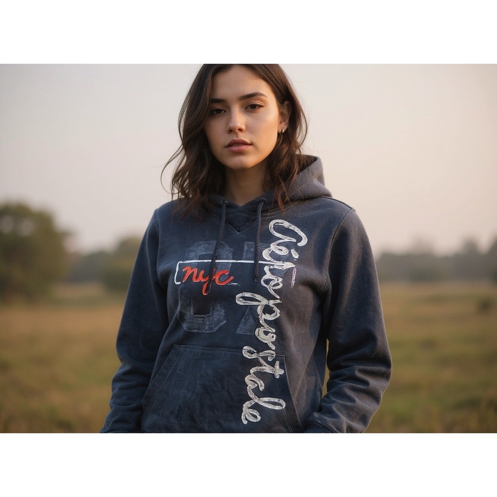 Aeropostale Womens Hoodie Gray NYC Logo Pullover y2k, grunge hipster, casual L